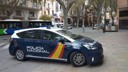 Un coche de la Policía Nacional a las puertas de la Audiencia de Palma.