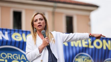La líder de Fratelli D'Italia, Giorgia Meloni, en un mitin en Monza (Italia) en mayo de 2022.