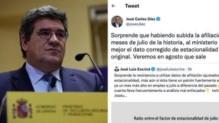 José Luis Escrivá y el tuit al que ha respondido.