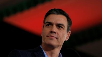 Spain's Socialist leader and current Prime Minister Pedro Sanchez looks on as he delivers his speech during a PSOE party meeting before he kicks off his political campaign ahead of the April 28 general election in Dos Hermanas, near Seville,...