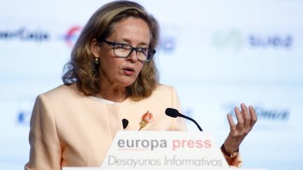 MADRID, SPAIN - OCTOBER 29: Third Vice-President and Minister for Economic Affairs and Digital Transformation, Nadia Calviño, during an Information Breakfast at Europa Press, on October 29, 2020, in Madrid, Spain. (Photo by Oscar J. Barroso/Eur...