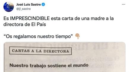 El tuit de José Luis Sastre.