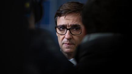 Spain's Health Minister Salvador Illa speaks with the media as he arrives for an extraordinary meeting of EU health ministers in Brussels to discuss the Covid-19 virus outbreak, Friday, March 6, 2020. Fearing a possible shortage in medicine and ...