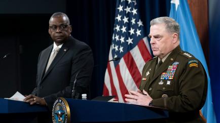 Lloyd Austin y el general Mark Milley, durante su rueda de prensa en Washington. 