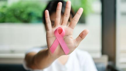 Un lazo rosa, símbolo de la lucha contra el cáncer de mama.