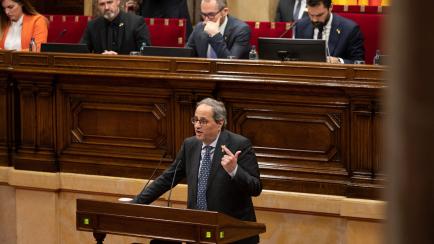 BARCELONA, SPAIN - JANUARY 27: The president of Cataluña, Quim Torra, during his speech at the plenary session of the parliament of Cataluña on January 27, 2020 in Barcelona, Spain. (Photo by Pau Venteo/Europa Press via Getty Images)