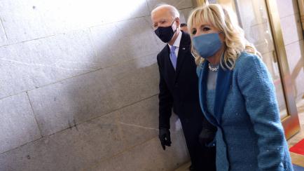 WASHINGTON, DC - JANUARY 20:  U.S. President Joe Biden and First Lady Dr. Jill Biden leave the West Front of the U.S. Capitol after Biden's inauguration on January 20, 2021 in Washington, DC.  During today's inauguration ceremony Joe Biden becom...