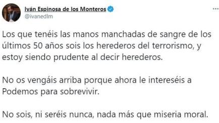 El tuit de Espinosa de los Monteros.