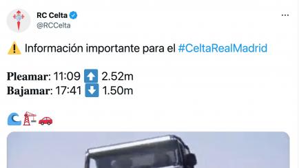 Tuit del Celta antes del partido ante el Real Madrid.