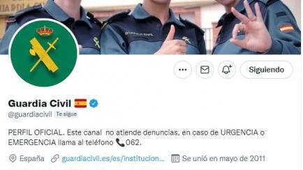 El perfil de Twitter de la Guardia Civil.