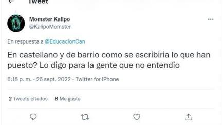 El tuit de @KalipoMomster al que respondió el Gobierno de Canarias.