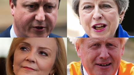 David Cameron, Theresa May, Boris Johnson y Liz Truss.