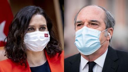 La presidenta de la Comunidad de Madrid y candidata del PP, Isabel Diaz Ayuso, y el candidato del PSOE, Ángel Gabilondo.