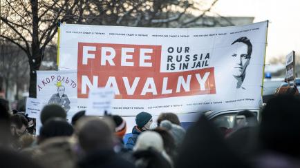 Manifestación celebrada en Berlín, Alemania, en favor de la liberación del opositor ruso Alexei Navalni.