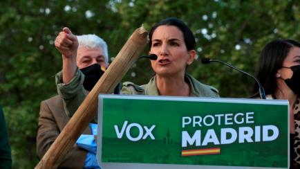 La candidata de Vox en las elecciones del 4-M, Rocío Monasterio, en Vallecas.