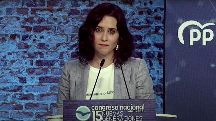 Isabel Díaz Ayuso, durante un acto electoral del PP.