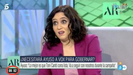 Isabel Díaz Ayuso, en 'El Programa de AR' (Telecinco).