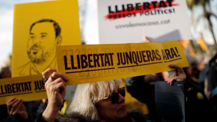 Protesta por la libertad de Oriol Junqueras en Barcelona, en enero de 2020. 