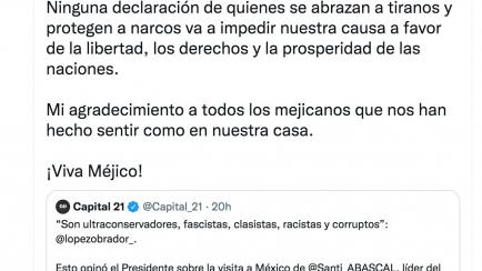Tuit de Santiago Abascal respondiendo al presidente de México.