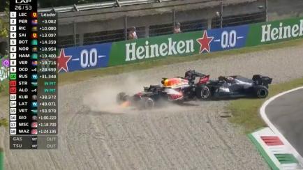 Choque entre Verstappen y Hamilton en Monza.