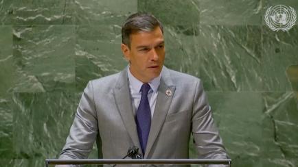 Pedro Sánchez, durante su intervención ante la Asamblea General de la ONU, en Nueva York. 