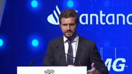 Pablo Casado, durante su intervención en Pamplona.