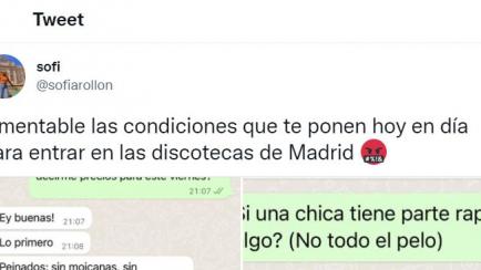 Tuit viral de las condiciones para entrar en una discoteca de Madrid.