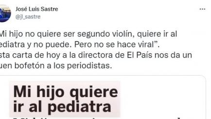 La carta a la directora de 'El País' publicada en Twitter por el periodista José Luis Sastre.
