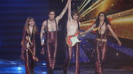 El grupo Maneskin, tras proclamarse campeón del festival de Eurovisión.