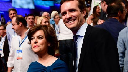 Sáenz de Santamaría y Casado juntos en las primarias del PP en 2018