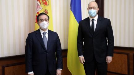 Fotografía oficial de la última visita del ministro de Exteriores a Ucrania.