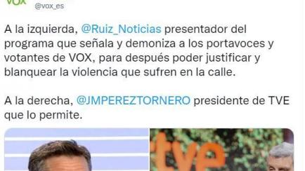 El tuit de Vox al que ha respondido Javier Ruiz.