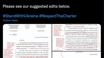 El tuit de la misión permanente de Canadá en la ONU con la respuesta a la carta de Rusia respecto a la situación en Ucrania