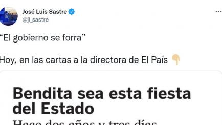 La carta a la directora de El País compartida por José Luis Sastre.