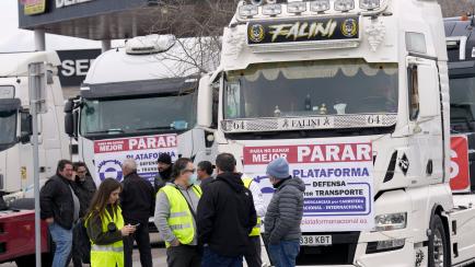 Varios camioneros apoyan el paro de la Plataforma para la Defensa del Transporte de Mercancías por Carretera Nacional e Internacional.