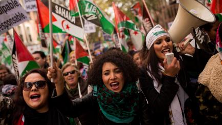 Un grupo de mujeres se manifiesta en favor de la causa saharaui en Madrid, el 12 de noviembre de 2016.