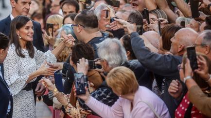 La reina Letizia saluda a un grupo de personas que la esperaban antes de la entrega de los premios Jaume I, en Valencia. (Photo By Rober Solsona/Europa Press via Getty Images)