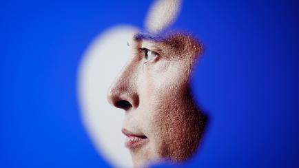 Recreación del rostro de Elon Musk visto a través del logo de Apple.