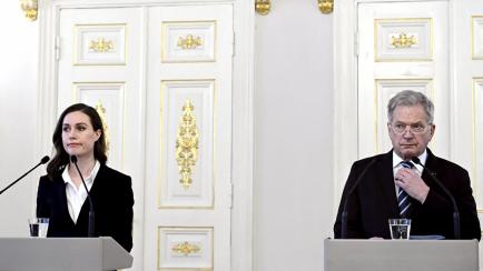 Sauli Niinistö y Sanna Marin, el pasado 24 de febrero, en una comparecencia conjunta. 