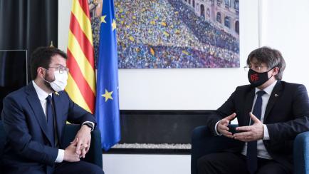 Reunión del presidente de la Generalitat, Pere Aragonès, con el expresidente Carles Puigdemont.