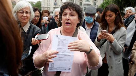 María Salmerón, en una concentración a las puertas del Congreso en protesta por la denegación de su indulto. Madrid, 4 de mayo de 2022.