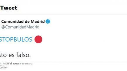 El tuit de la Comunidad de Madrid.