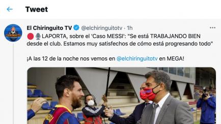 Captura del tuit de El Chiringuito.