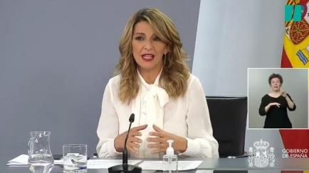 Yolanda Díaz, durante la rueda de prensa