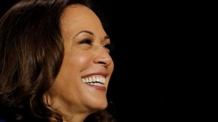 Democratic vice presidential candidate Senator Kamala Harris smiles at a campaign event, on her first joint appearance with presidential candidate and former Vice President Joe Biden after being named by Biden as his running mate, at Alexis Dupo...