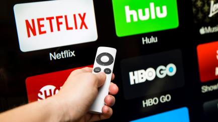 Canton, GA, USA - October 4, 2015 Netflix, hulu, and hbo subscription streaming video service accessed through a Apple tv and displayed on a hd tv.  These application are paid services popular with cable cutters as an alternative to paying for c...