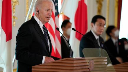 President Joe Biden speaks during a news conference with Japanese Prime Minister Fumio Kishida at Akasaka Palace, Monday, May 23, 2022, in Tokyo. (AP Photo/Evan Vucci)