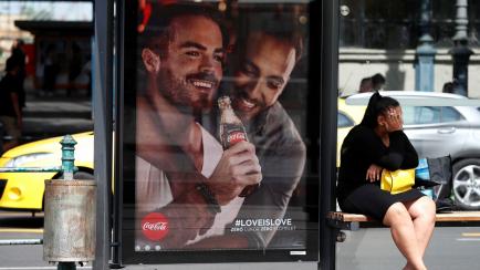 A billboard, part of a campaign by Coca-Cola promoting gay acceptance, which has prompted a political backlash is seen in Budapest, Hungary, August 5, 2019. The writing on the billboard reads: "Zero sugar, zero prejudice." REUTERS/Bernadett Szabo