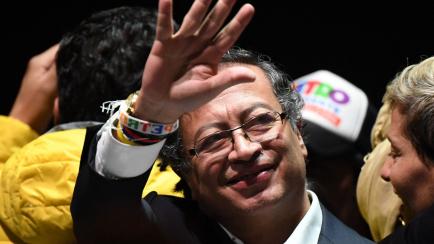 Newly elected Colombian President Gustavo Petro celebrates  at the Movistar Arena in  Bogota, on June 19, 2022 after winning the presidential runoff election on June 19, 2022. - Ex-guerrilla Gustavo Petro was on Sunday elected the first ever lef...
