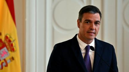 Spanish Prime Minister Pedro Sanchez address media representatives after a bi-lateral meeting with members of Bosnia and Herzegovina's tripartite Presidency in Sarajevo on July 30, 2022, where Sanchez is on a one-day official visit to the Bosnia...
